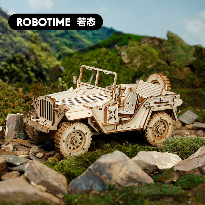 Robotime Ruoke Locomotive Century Wheel DIY Handmade Wooden Assembled Toy Car Model Jigsaw Gift