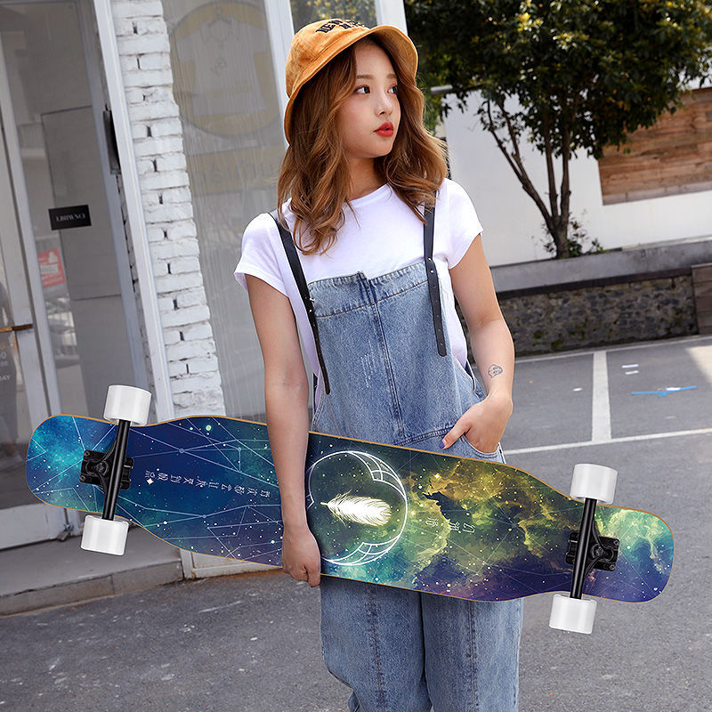 Long board scooter adult teenagers four-wheel professional beginner brush street skateboard female male douyin the same style