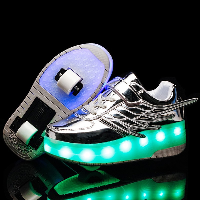 Cross-Border Supply Rechargeable Children&#039;s Luminous Wings Heelys Double Wheel Skate Shoes Boys and Girls Shoes Single Wheel Skates