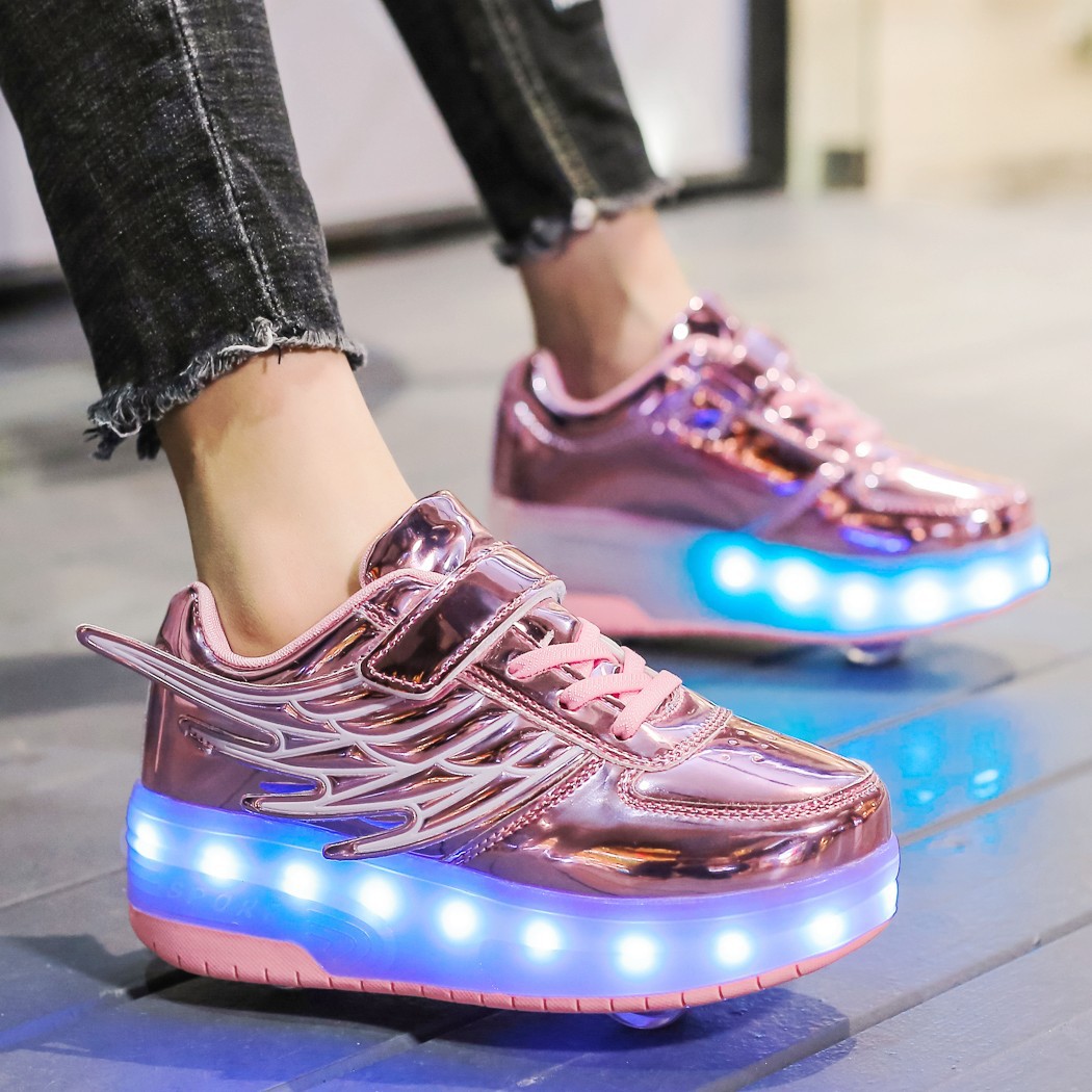 Cross-Border Supply Rechargeable Children&#039;s Luminous Wings Heelys Double Wheel Skate Shoes Boys and Girls Shoes Single Wheel Skates