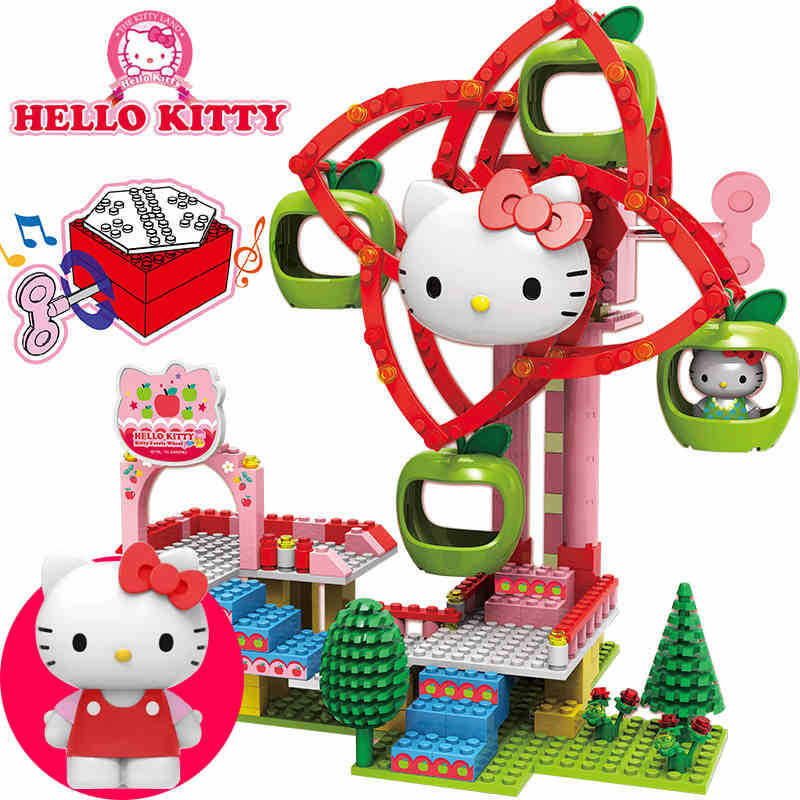 Genuine Hellokitty Ferris Wheel Carousel Building Blocks Small Particle Puzzle Assembling Building Blocks Play House Toys