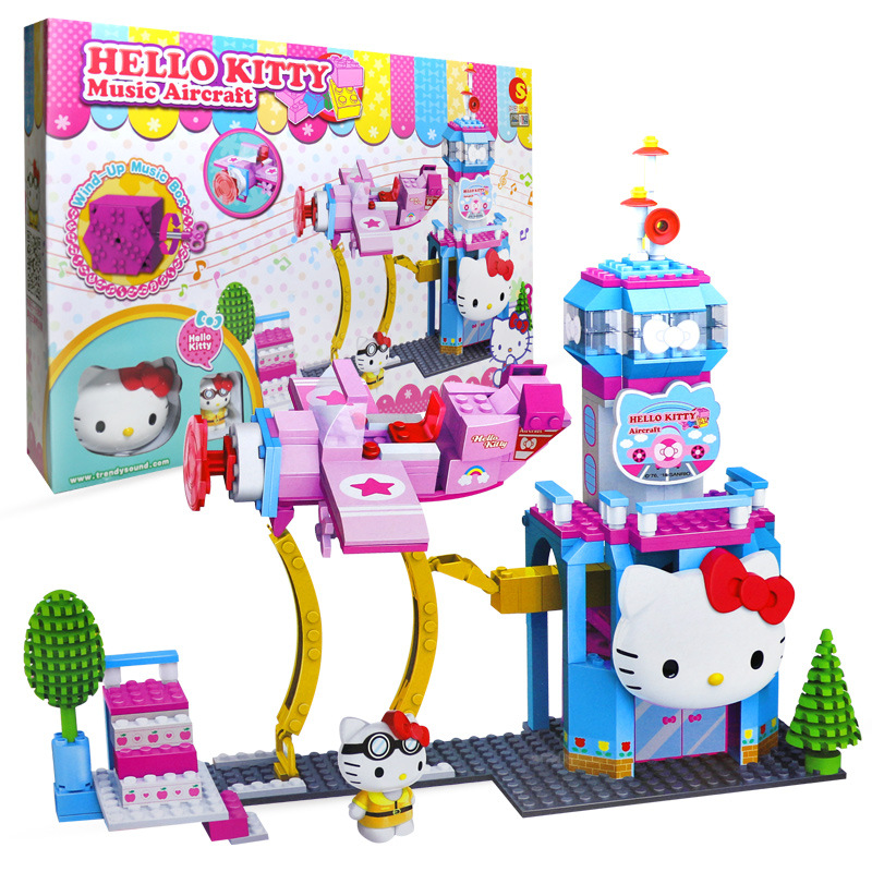 Genuine Hellokitty Ferris Wheel Carousel Building Blocks Small Particle Puzzle Assembling Building Blocks Play House Toys