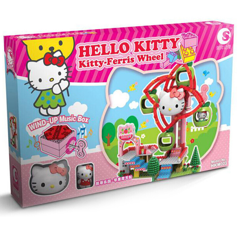 Genuine Hellokitty Ferris Wheel Carousel Building Blocks Small Particle Puzzle Assembling Building Blocks Play House Toys