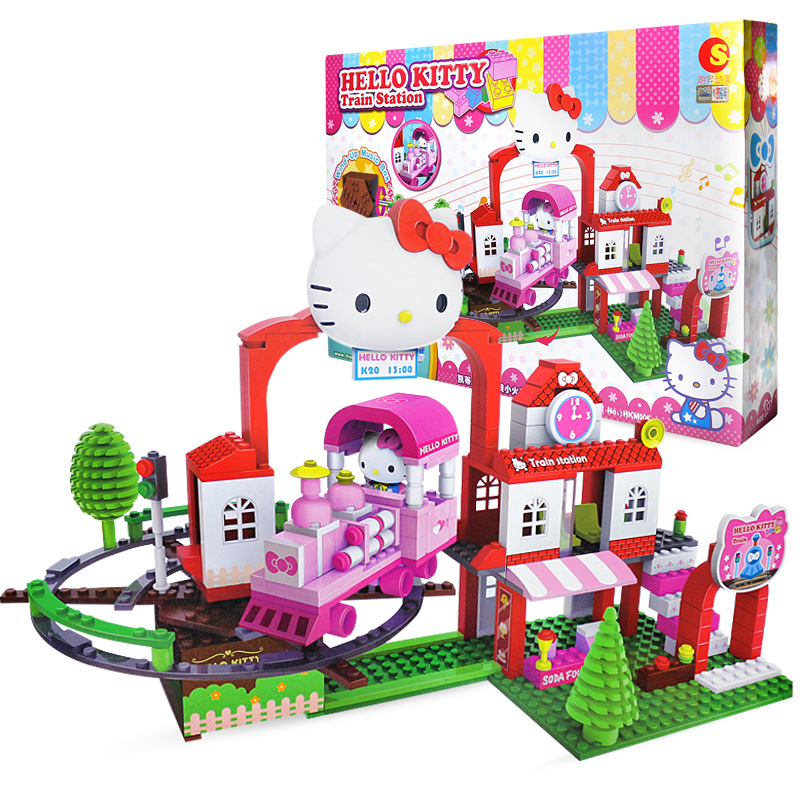 Genuine Hellokitty Ferris Wheel Carousel Building Blocks Small Particle Puzzle Assembling Building Blocks Play House Toys
