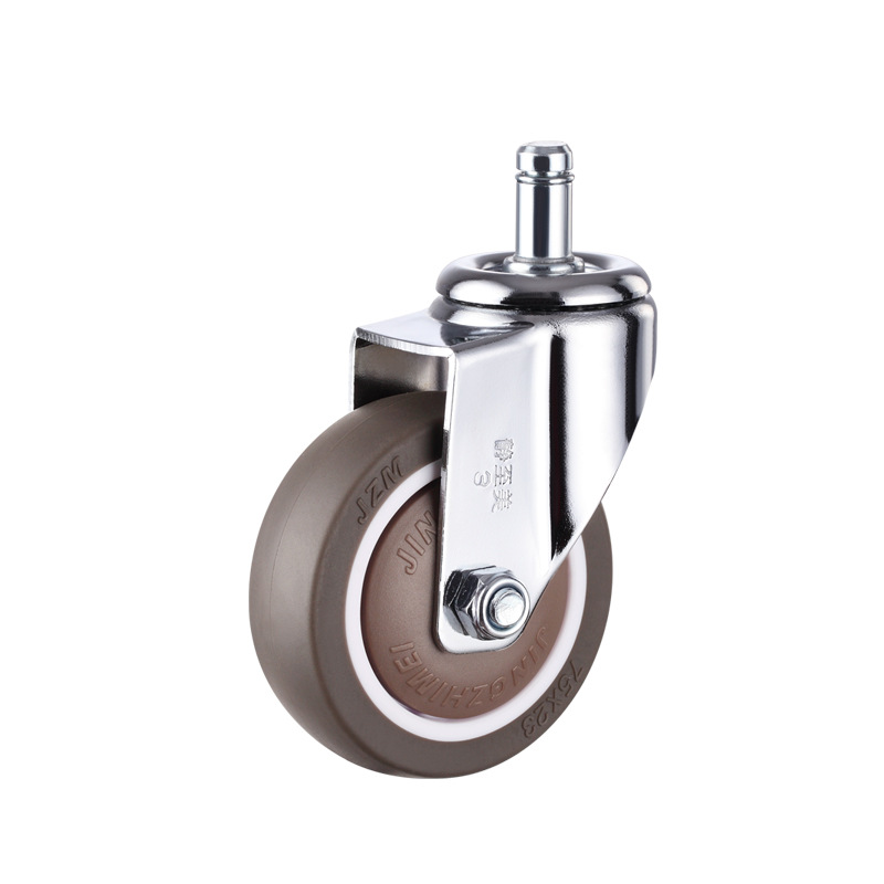 25Inch 3Inch Dining Car Caster Insertion Pole Flat Steering Belt Pulley with Brake Hole Top Medical Swivel Wheels TPR