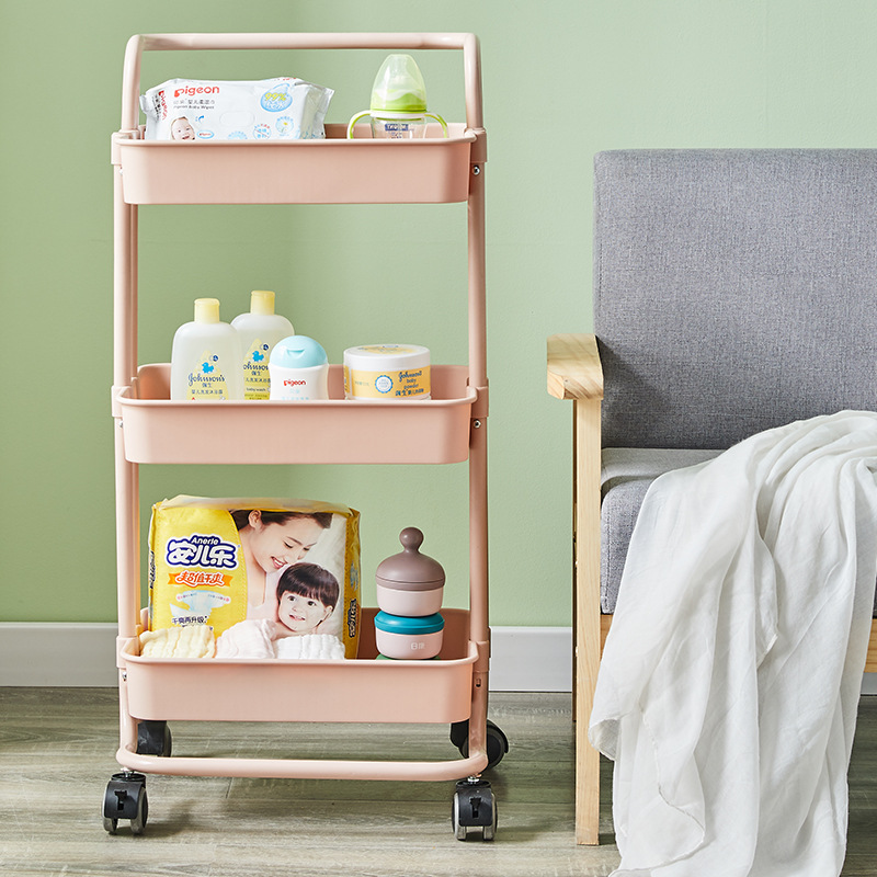 Baby Supplies Storage Cart with Wheels Hand Push Removable Simple Kitchen Storage Rack Multi-Layer Beauty Salon Trolley
