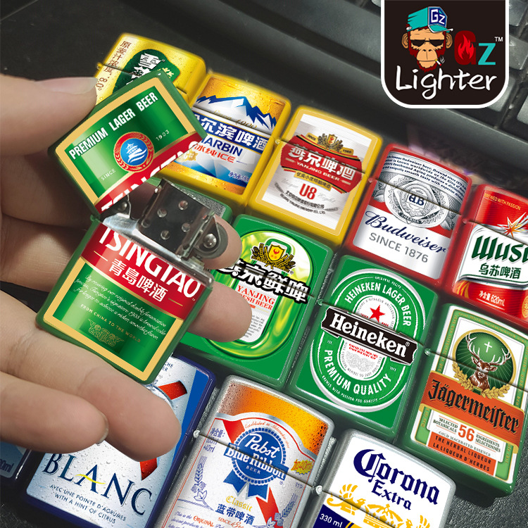 Kerosene Lighter Wild Beer Series Grinding Wheel Lighter Color Printing Customizable Logo Advertising