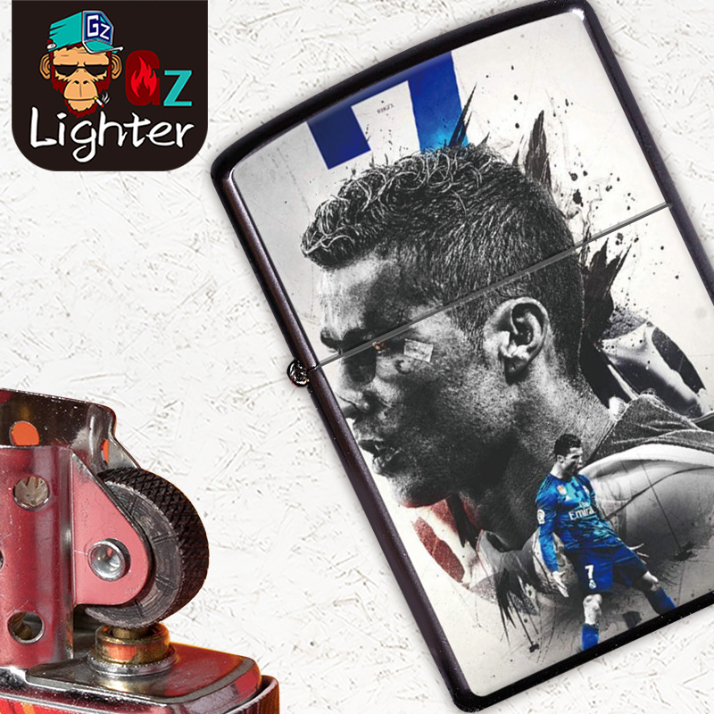 Factory Direct Sales UEFA Football Series Kerosene Lighter Metal Retro Grinding Wheel Lighter Customizable Logo