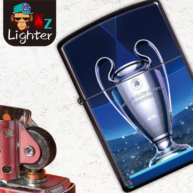Factory Direct Sales UEFA Football Series Kerosene Lighter Metal Retro Grinding Wheel Lighter Customizable Logo