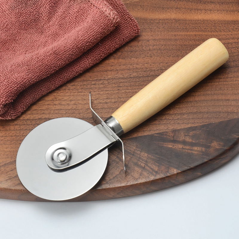 Stainless Steel Pizza Knife Pizza Wheel Knife with Wooden Handle Crisp Pizza Cutter Cake Knife Hob