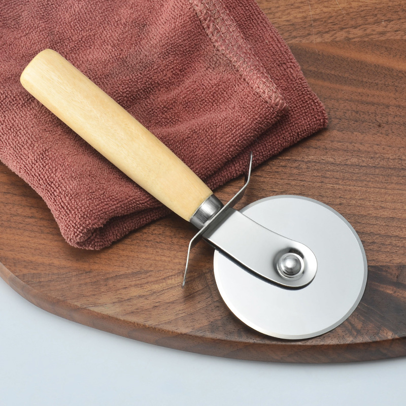 Stainless Steel Pizza Knife Pizza Wheel Knife with Wooden Handle Crisp Pizza Cutter Cake Knife Hob