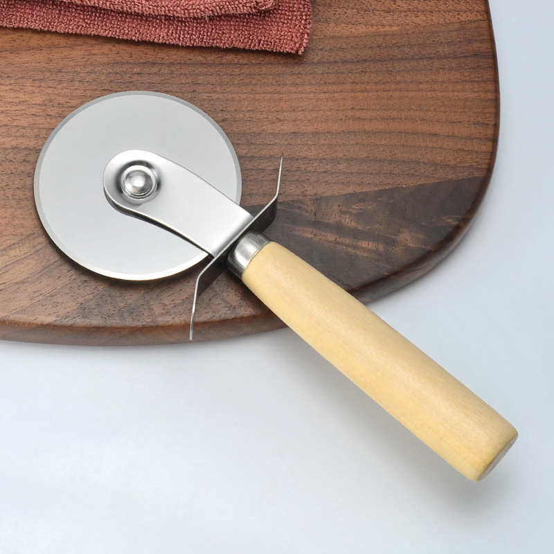 Stainless Steel Pizza Knife Pizza Wheel Knife with Wooden Handle Crisp Pizza Cutter Cake Knife Hob