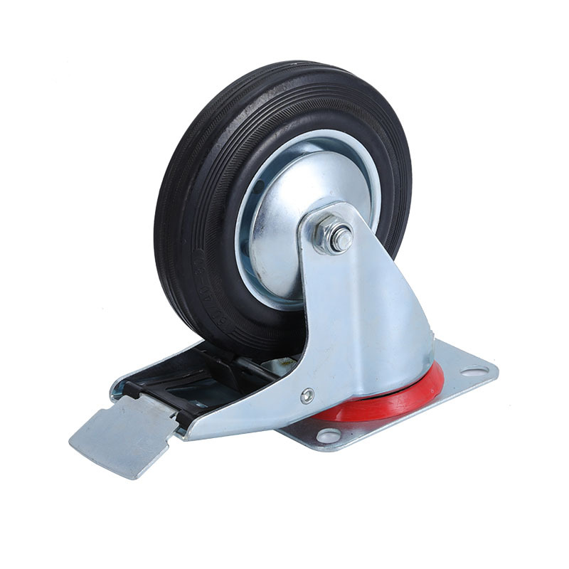 Industrial Rubber Wheel 3Inch 35Inch 4Inch 5Inch 6Inch 8Inch Black Ribbon Brake Universal Wheel Barrow Caster Whole