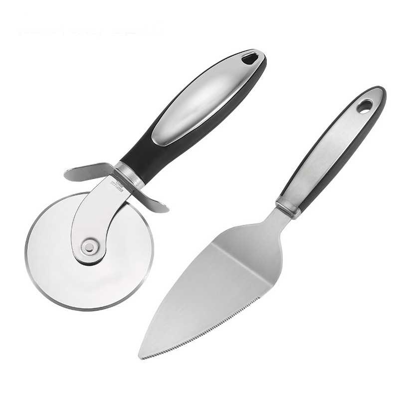 Stainless Steel Pizza Knife Shovel TwoPiece Handle Device round Single Wheel Cake Knife Pizza Shovel Kitchen Tools