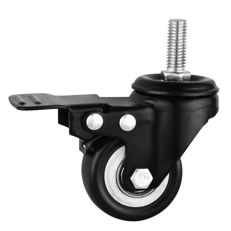 CMCL Caster 1.5-Inch M8 Screw Universal Wheel with Brake Mute Double Bearing Shelf Caster Screw Rod Gold Diamand Wheel