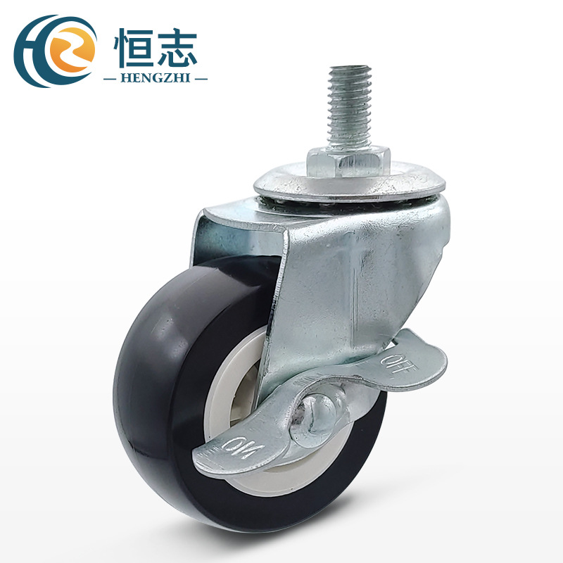 2-Inch Black Flower Universal Caster PVC Screw Brake Shopping Cart Wheel Furniture Trolley Mute Caster