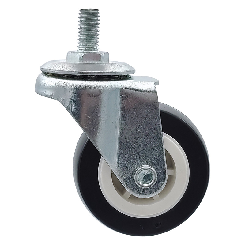 2-Inch Black Flower Universal Caster PVC Screw Brake Shopping Cart Wheel Furniture Trolley Mute Caster