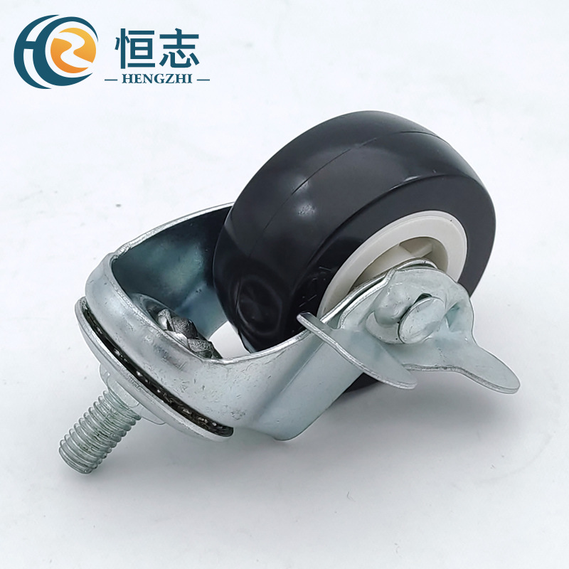 2-Inch Black Flower Universal Caster PVC Screw Brake Shopping Cart Wheel Furniture Trolley Mute Caster