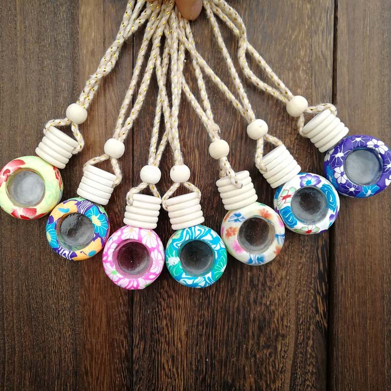 Fragrance Pendant Wheel Soft Pottery Perfume Bottle Car Hanging round Empty Bottle Car Decoration Aromatherapy Bottle