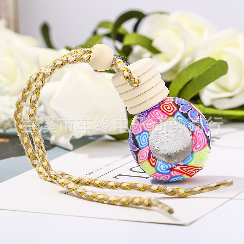 Fragrance Pendant Wheel Soft Pottery Perfume Bottle Car Hanging round Empty Bottle Car Decoration Aromatherapy Bottle