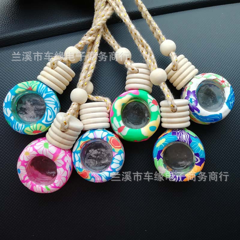 Fragrance Pendant Wheel Soft Pottery Perfume Bottle Car Hanging round Empty Bottle Car Decoration Aromatherapy Bottle