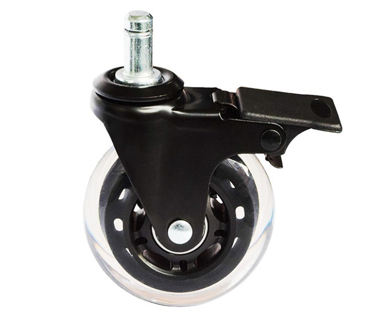 25Inch 3Inch Black Insertion Pole Pu Casters Polyurethane Universal Wheel Mute Office Chair Furniture Transparent Wheel