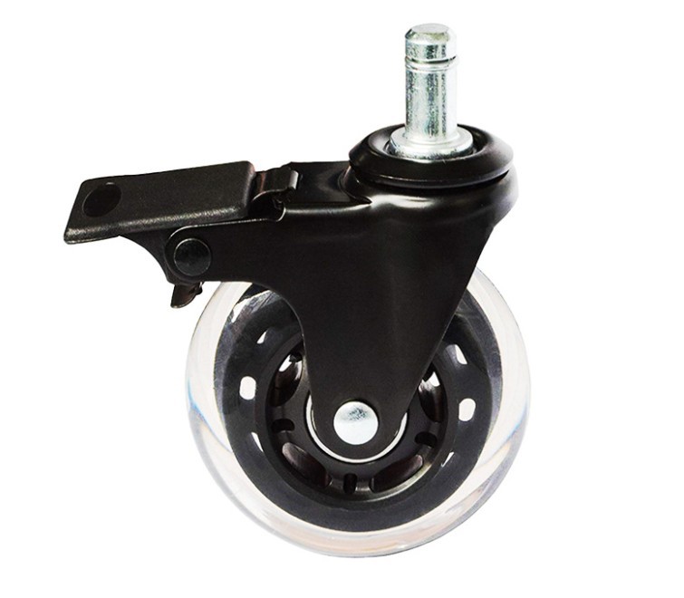 25Inch 3Inch Black Insertion Pole Pu Casters Polyurethane Universal Wheel Mute Office Chair Furniture Transparent Wheel