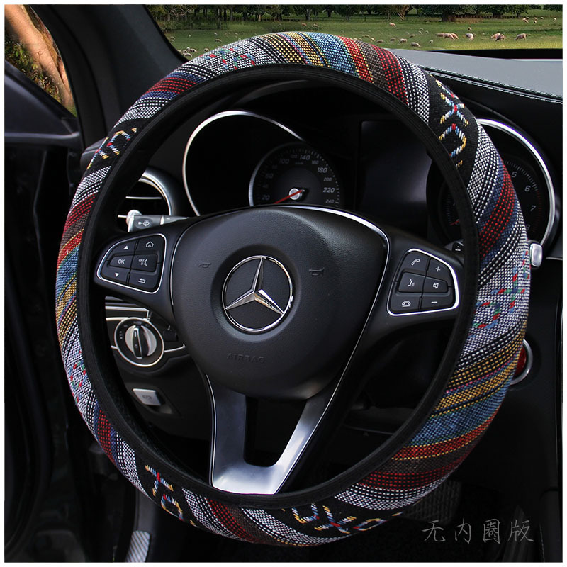 New Car Steering Wheel Cover Ethnic Style Linen Non-Inner Ring Elastic Band Handle Cover AliExpress Cross-Border Amazon