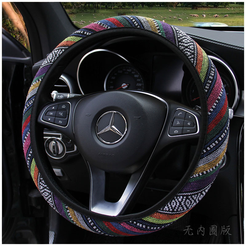 New Car Steering Wheel Cover Ethnic Style Linen Non-Inner Ring Elastic Band Handle Cover AliExpress Cross-Border Amazon