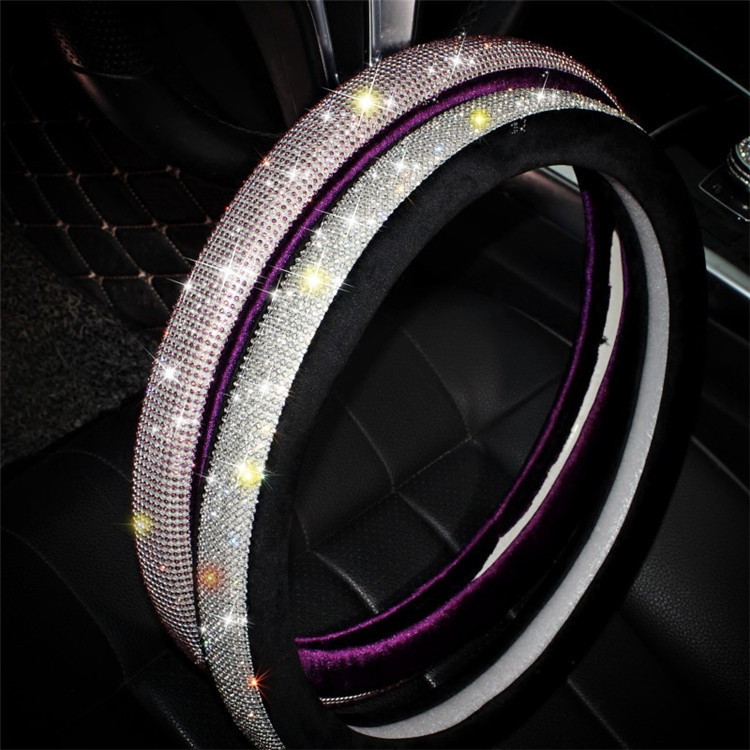 New Rhinestone Car Diamond Wheel Cover Full Diamond Women&#039;s Fashion Winter Plush Stitching Car Steering Wheel Cover