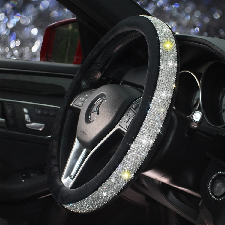 New Rhinestone Car Diamond Wheel Cover Full Diamond Women&#039;s Fashion Winter Plush Stitching Car Steering Wheel Cover