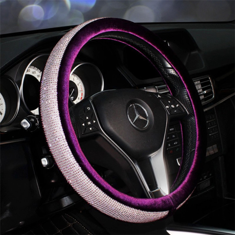 New Rhinestone Car Diamond Wheel Cover Full Diamond Women&#039;s Fashion Winter Plush Stitching Car Steering Wheel Cover