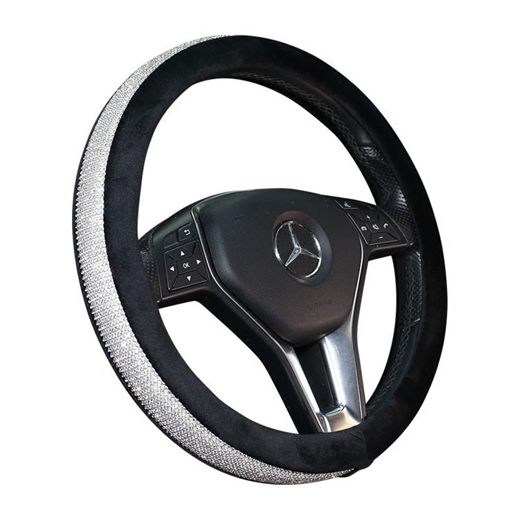 New Rhinestone Car Diamond Wheel Cover Full Diamond Women&#039;s Fashion Winter Plush Stitching Car Steering Wheel Cover