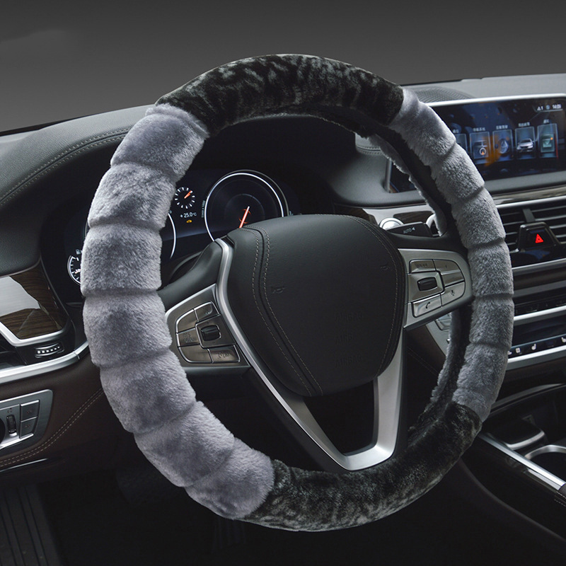 2018 Winter Short Plush Steering Wheel Cover Winter Heating Warm Handle Cover Creative Stitching Multi-Color Leopard Print Cover