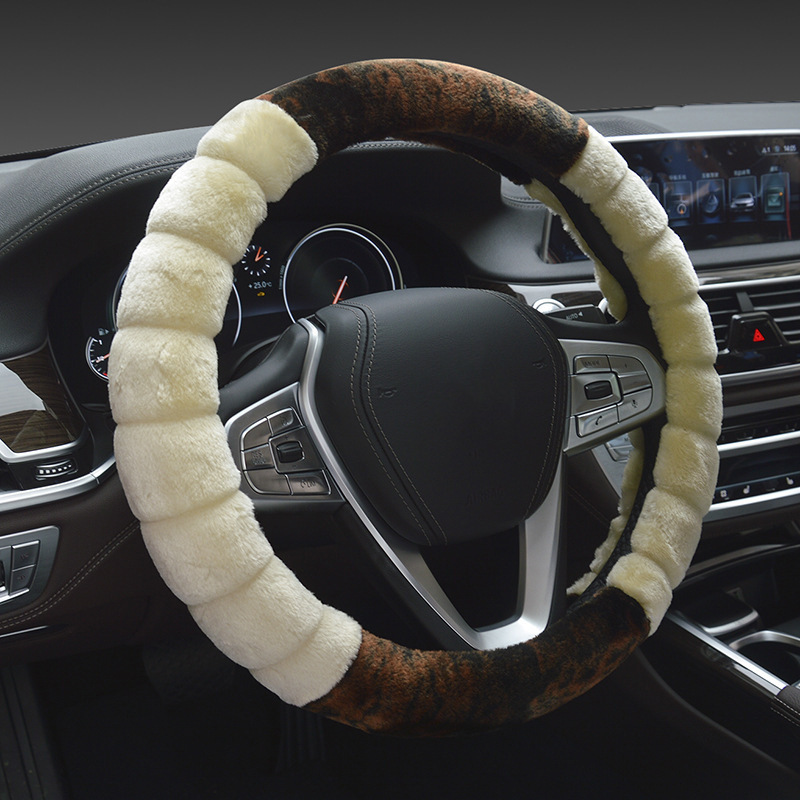 2018 Winter Short Plush Steering Wheel Cover Winter Heating Warm Handle Cover Creative Stitching Multi-Color Leopard Print Cover