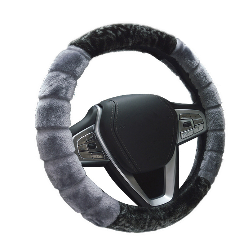 2018 Winter Short Plush Steering Wheel Cover Winter Heating Warm Handle Cover Creative Stitching Multi-Color Leopard Print Cover
