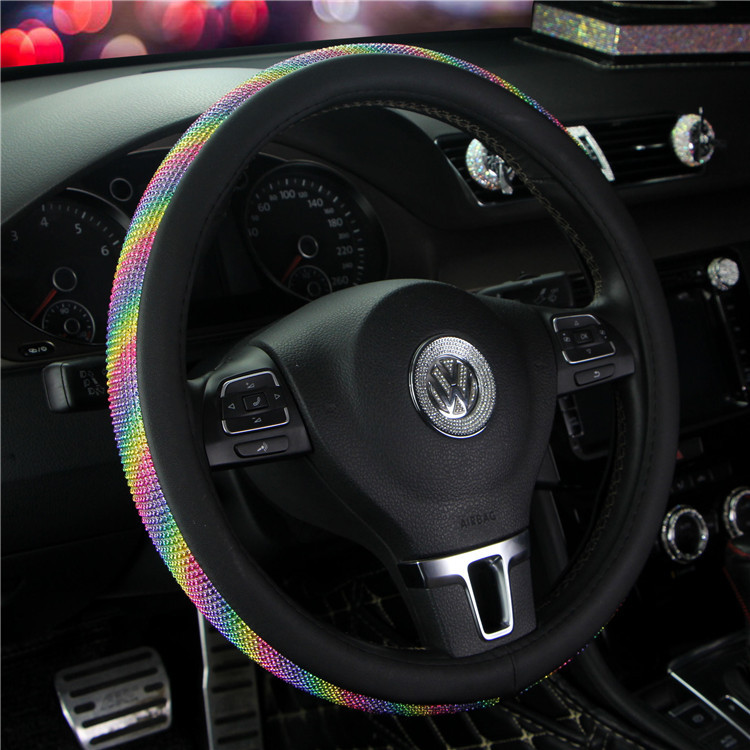 Steering Wheel Cover Leopard Print with Diamond Handle Cover New Colorful Steering Wheel Cover Four Seasons Universal