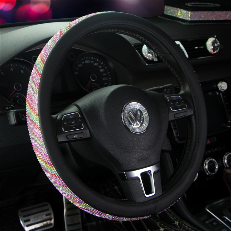 Steering Wheel Cover Leopard Print with Diamond Handle Cover New Colorful Steering Wheel Cover Four Seasons Universal