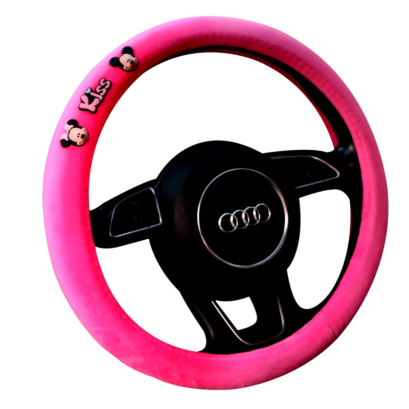 Car Cartoon Steering Wheel Cover Korean Cute Winter Car Plush Steering Wheel Cover Warm Non-Slip New