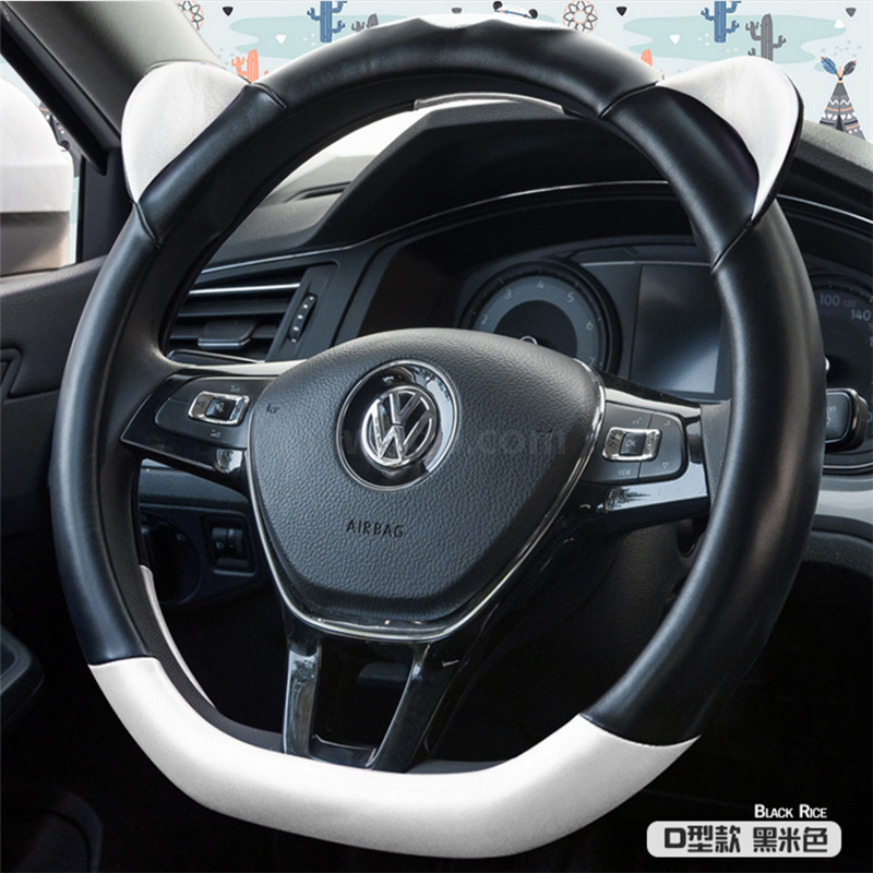 Cute cute cat leather steering wheel cover car with four seasons non-slip cover round D