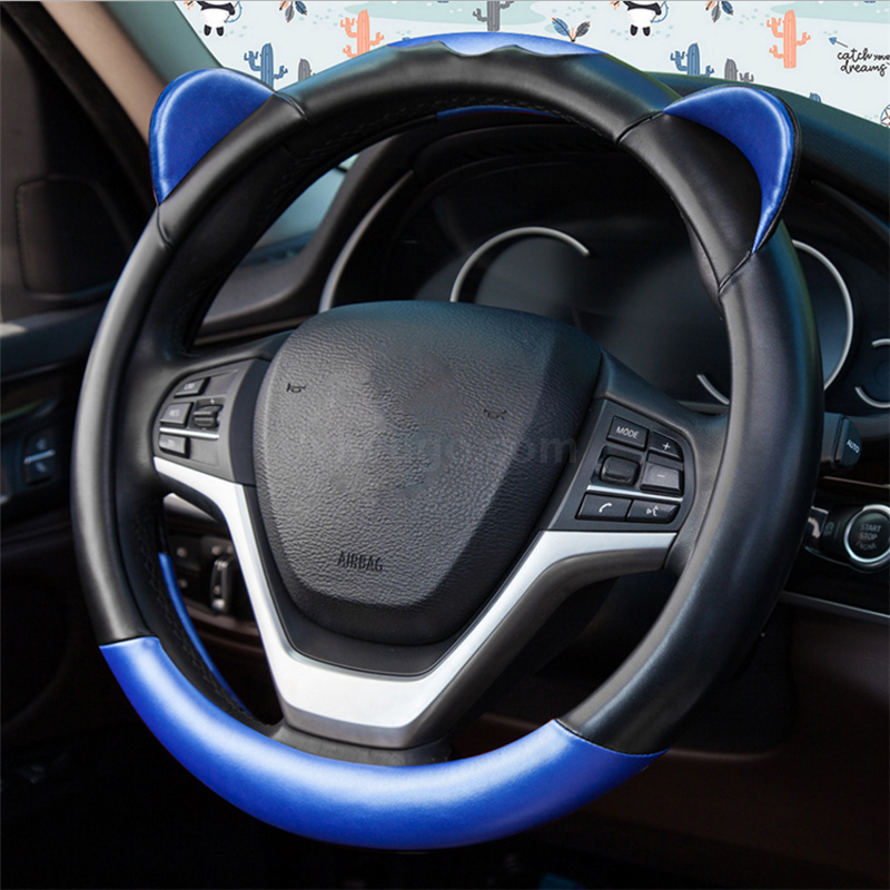 Cute cute cat leather steering wheel cover car with four seasons non-slip cover round D