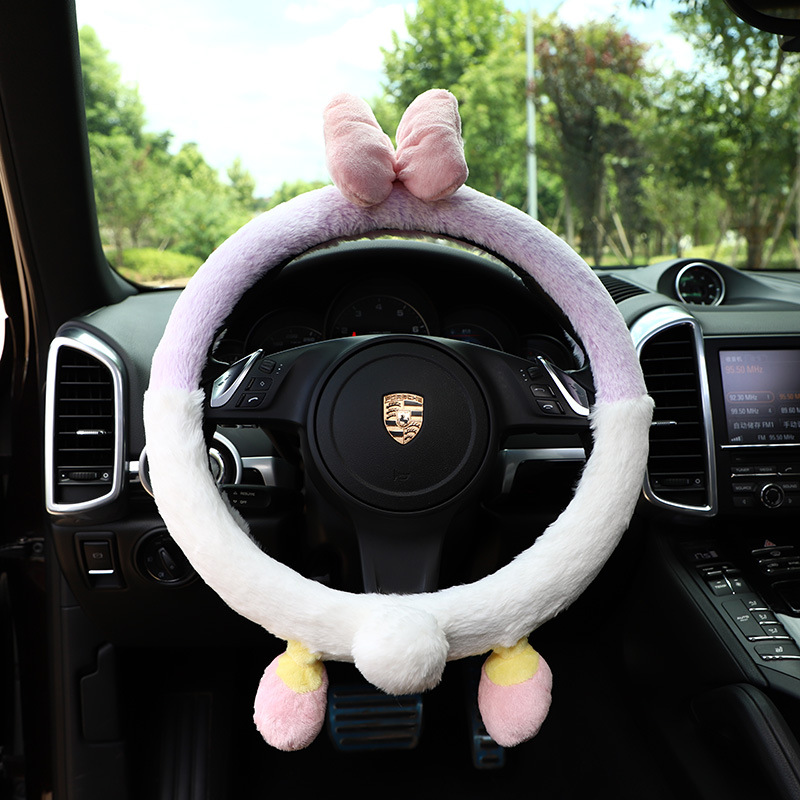 Car Cartoon Steering Wheel Cover Autumn and Winter AntiFreezing Warm Short Plush Car NonSlip Handle Gloves
