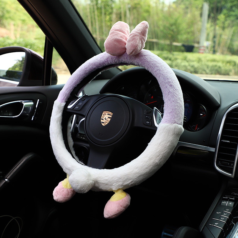 Car Cartoon Steering Wheel Cover Autumn and Winter AntiFreezing Warm Short Plush Car NonSlip Handle Gloves