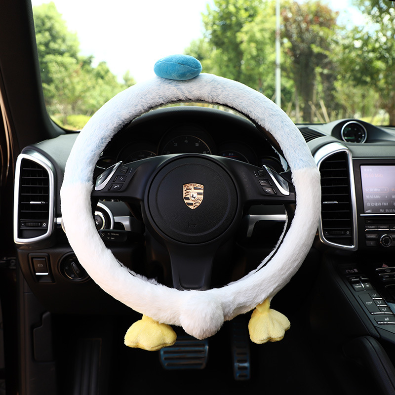 Car Cartoon Steering Wheel Cover Autumn and Winter AntiFreezing Warm Short Plush Car NonSlip Handle Gloves