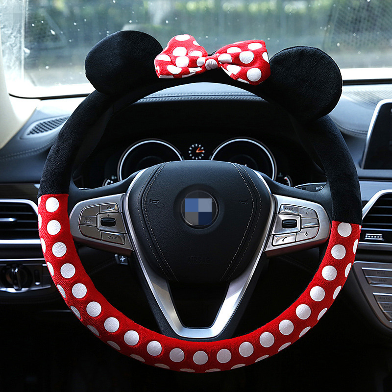 Car Cartoon Steering Wheel Cover Creative Cute Car Handle Gloves Winter Plush Steering Wheel Cover Anti-Freezing Warm