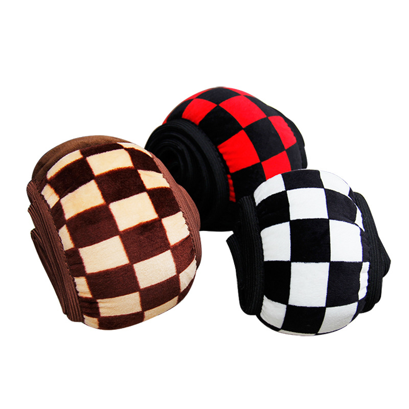 Ring Black and White Plaid Plush Elastic Steering Wheel Cover Winter Sports Warm Handle Cover Manufacturers CrossBorder