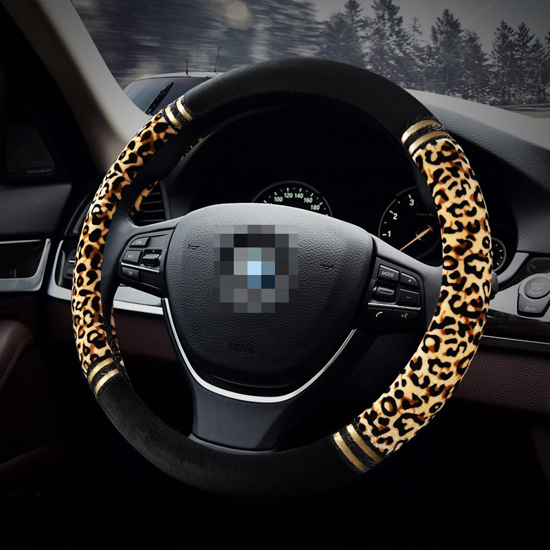 Wheel Cover New Leopard Print Car Steering Wheel Cover Plush Winter Warm Car Steering Wheel Cover Interior Whole