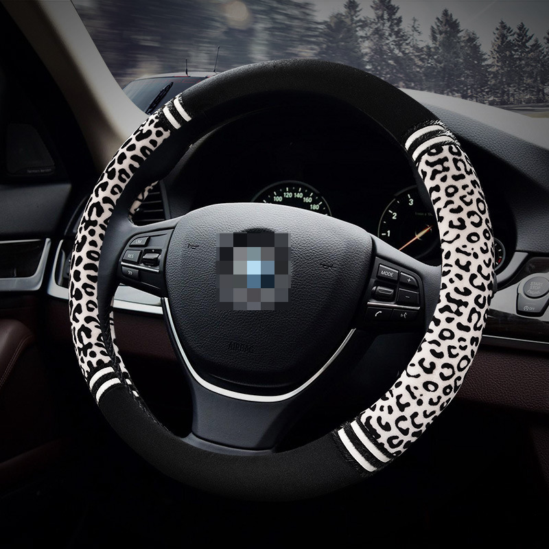 Wheel Cover New Leopard Print Car Steering Wheel Cover Plush Winter Warm Car Steering Wheel Cover Interior Whole