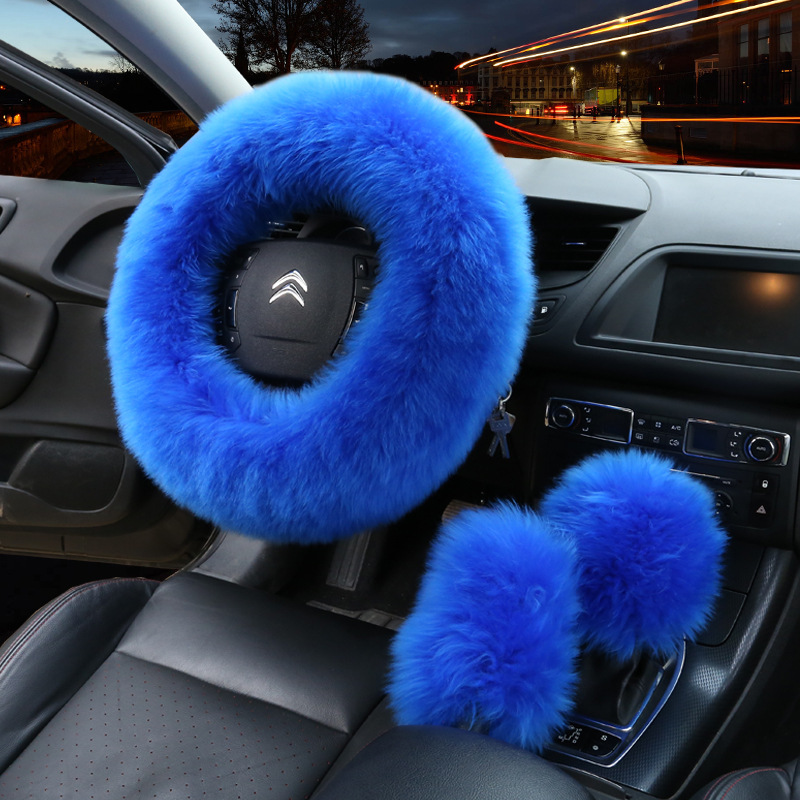 Car Wool Steering Wheel Cover Winter New Australian Sheepskin Fur Integrated Wool Handle Cover Hand Brake Cover