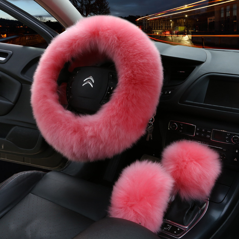 Car Wool Steering Wheel Cover Winter New Australian Sheepskin Fur Integrated Wool Handle Cover Hand Brake Cover